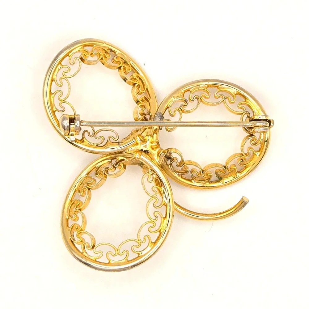 Vintage 1950s Gold‎ Tone Filigree Brooch w/ Genuine Pearl Mid‑Century Floral